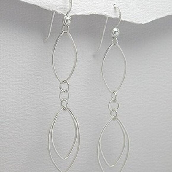 Sterling Silver Triple Pointed Oval Dangle Earrings - Picture 1 of 4